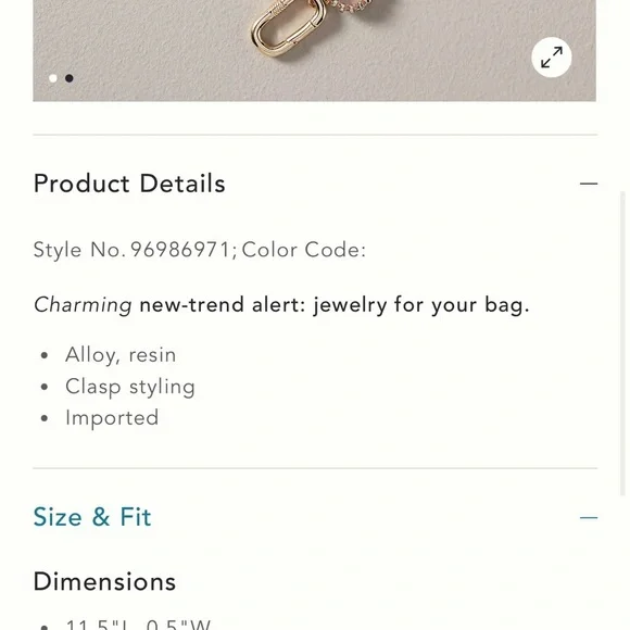 Anthropologie New With Tags Crystal Chain Bag Charm - Picture 3 of 4